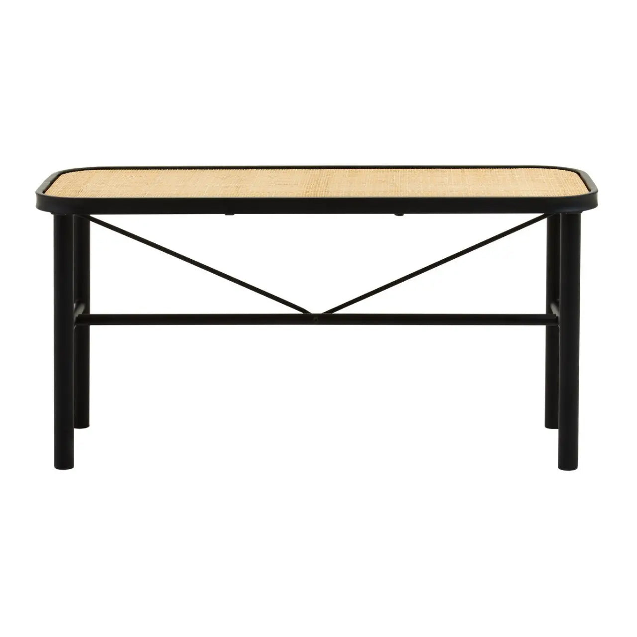Depok Natural Ratan Seat Seating Bench With Black Wooden Base