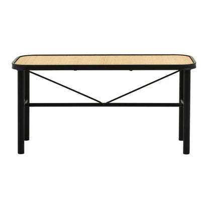 Depok Natural Ratan Seat Seating Bench With Black Wooden Base