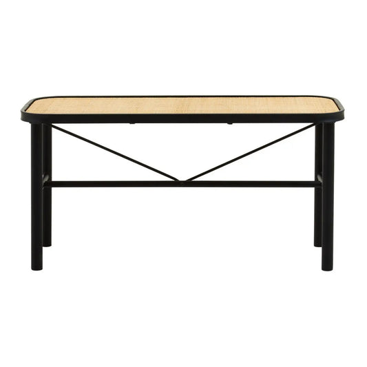 Depok Natural Ratan Seat Seating Bench With Black Wooden Base