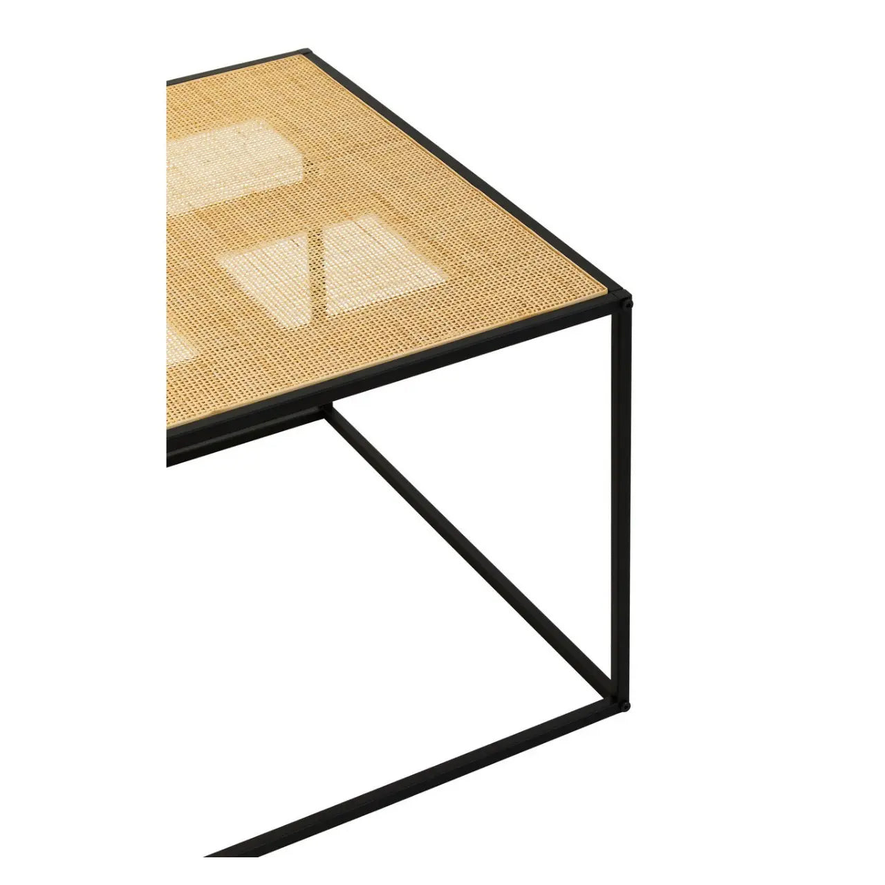 Depok Natural Ratan Coffee Table With Black Wooden Base