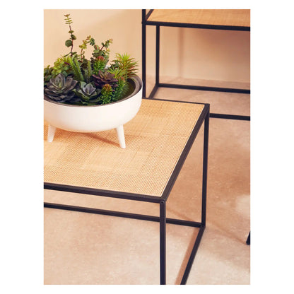 Depok Natural Ratan Coffee Table With Black Wooden Base