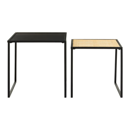 Depok Metal And Natural Rattan Nest Of 2 Tables In Black