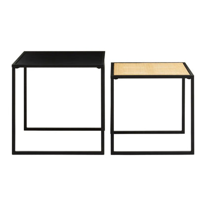 Depok Metal And Natural Rattan Nest Of 2 Tables In Black