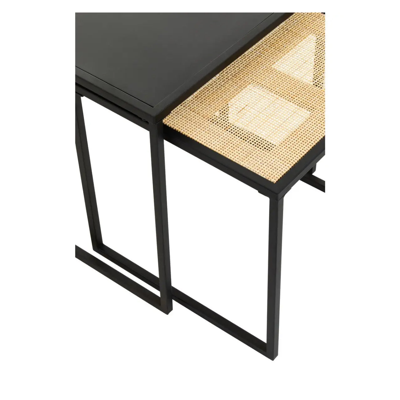 Depok Metal And Natural Rattan Nest Of 2 Tables In Black