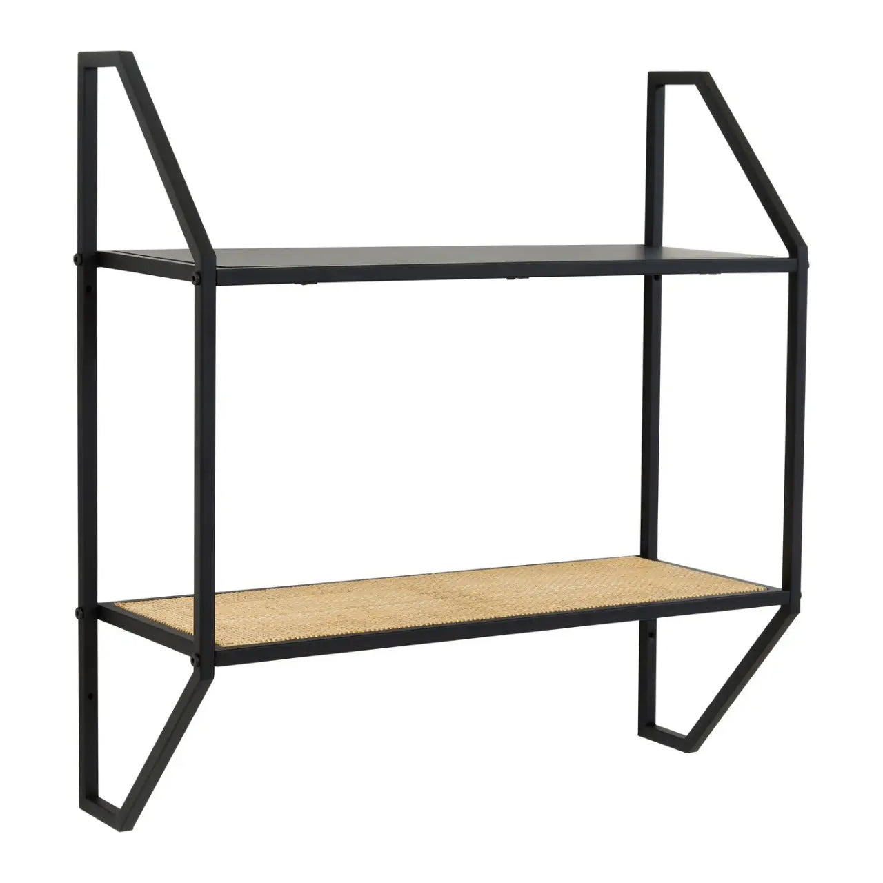 Depok Two Tier Wall Shelf In Black And Natural Rattan