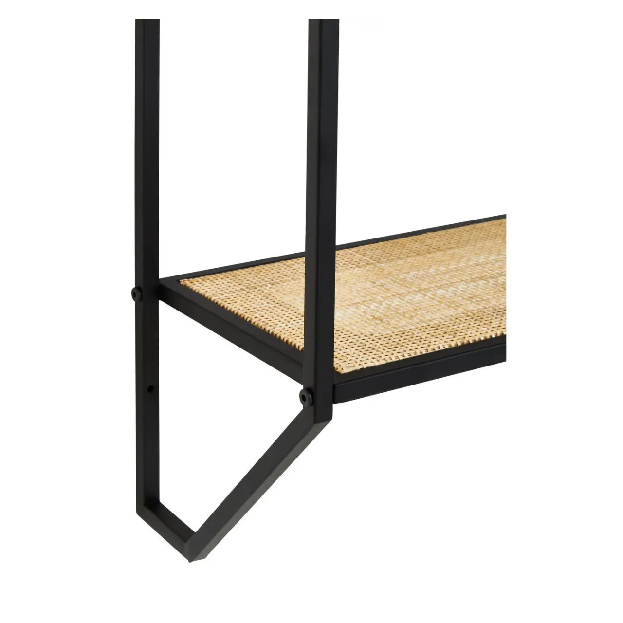 Depok Two Tier Wall Shelf In Black And Natural Rattan