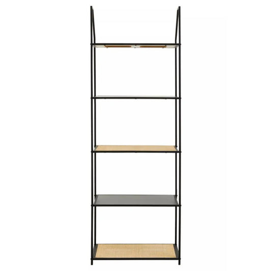 Depok Wooden 5 Tier Shelving Unit In Natural Rattan