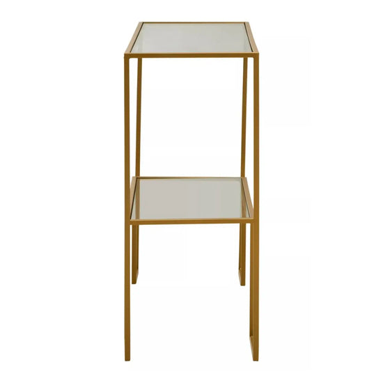 Avento Black Glass Top Console Table In Gold Frame