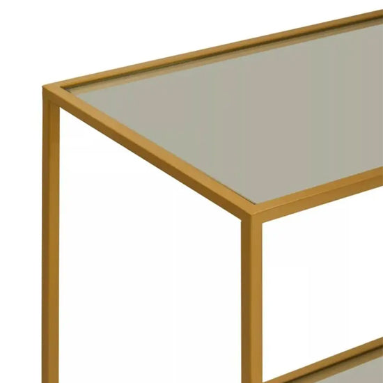 Avento Black Glass Top Console Table In Gold Frame