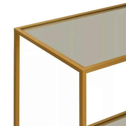 Avento Black Glass Top Console Table In Gold Frame