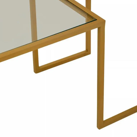 Avento Black Glass Top Console Table In Gold Frame