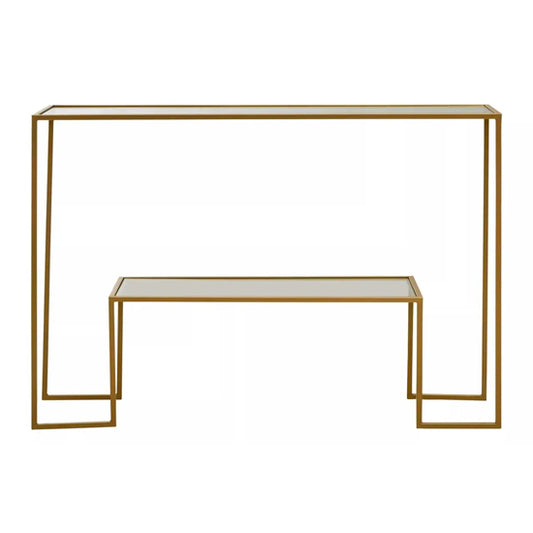 Avento Black Glass Top Console Table In Gold Frame