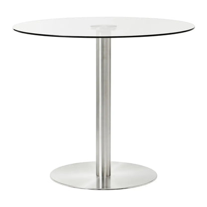Metropolitan Round Clear Glass Dining Table With Silver Steel Base