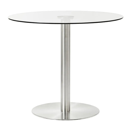 Metropolitan Round Clear Glass Dining Table With Silver Steel Base