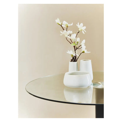 Metropolitan Round Clear Glass Dining Table With Matt Black Steel Base