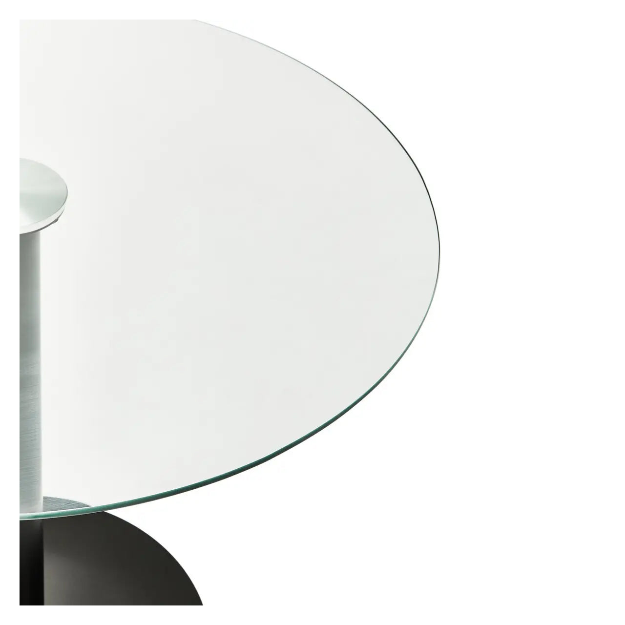 Metropolitan Round Clear Glass Dining Table With Matt Black Steel Base