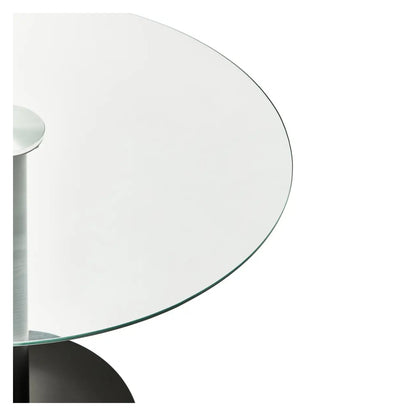 Metropolitan Round Clear Glass Dining Table With Matt Black Steel Base