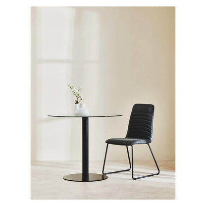 Metropolitan Round Clear Glass Dining Table With Matt Black Steel Base