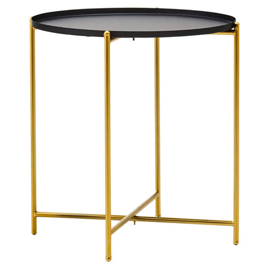 Trosa Round Black Metal Top Side Table With Gold Metal Legs