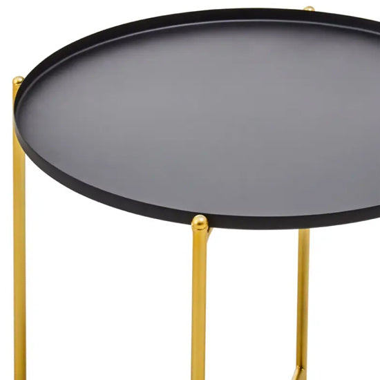 Trosa Round Black Metal Top Side Table With Gold Metal Legs