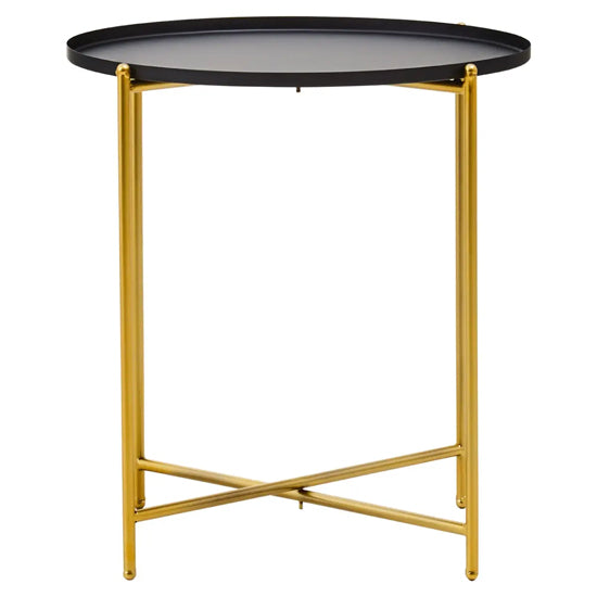 Trosa Round Black Metal Top Side Table With Gold Metal Legs