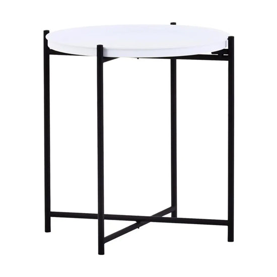 Trosa Round White Metal Side Table With Black Metal Frame