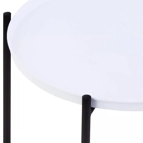 Trosa Round White Metal Side Table With Black Metal Frame