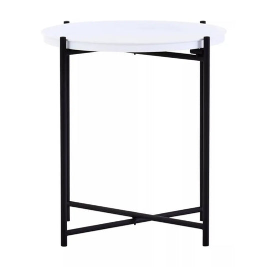 Trosa Round White Metal Side Table With Black Metal Frame