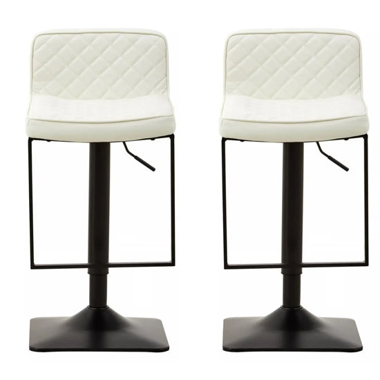 Baina White Leather Effect And Black Base Bar Chairs In Pair