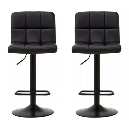 Baina Black Faux Leather Effect Quilted Bar Stools In Pair
