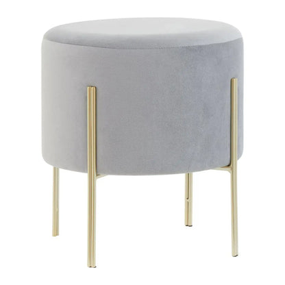 Hayes Round Grey Velvet Stools In Pair