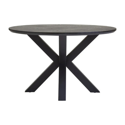 Salford Wooden Dining Table In Black With Black Metal Legs