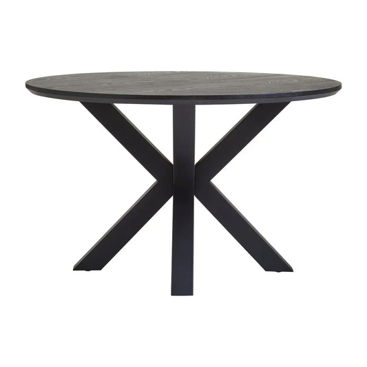 Salford Wooden Dining Table In Black With Black Metal Legs