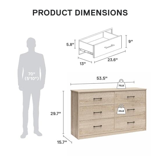 Brez Wooden Chest Of 6 Drawers In Light Oak