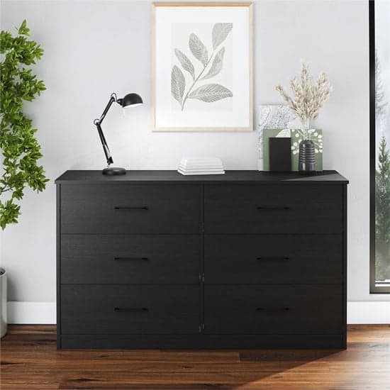 Brez Wooden Chest Of 6 Drawers In Black Oak