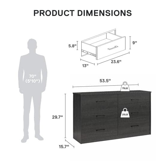 Brez Wooden Chest Of 6 Drawers In Black Oak