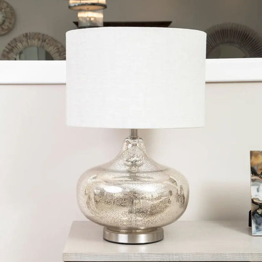 Luz Grey Linen Shade Table Lamp With Glass And Metal Base