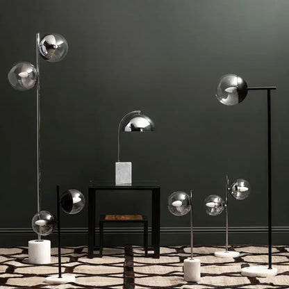 Revive Clear Glass Shade Floor Lamp With White Marble Base
