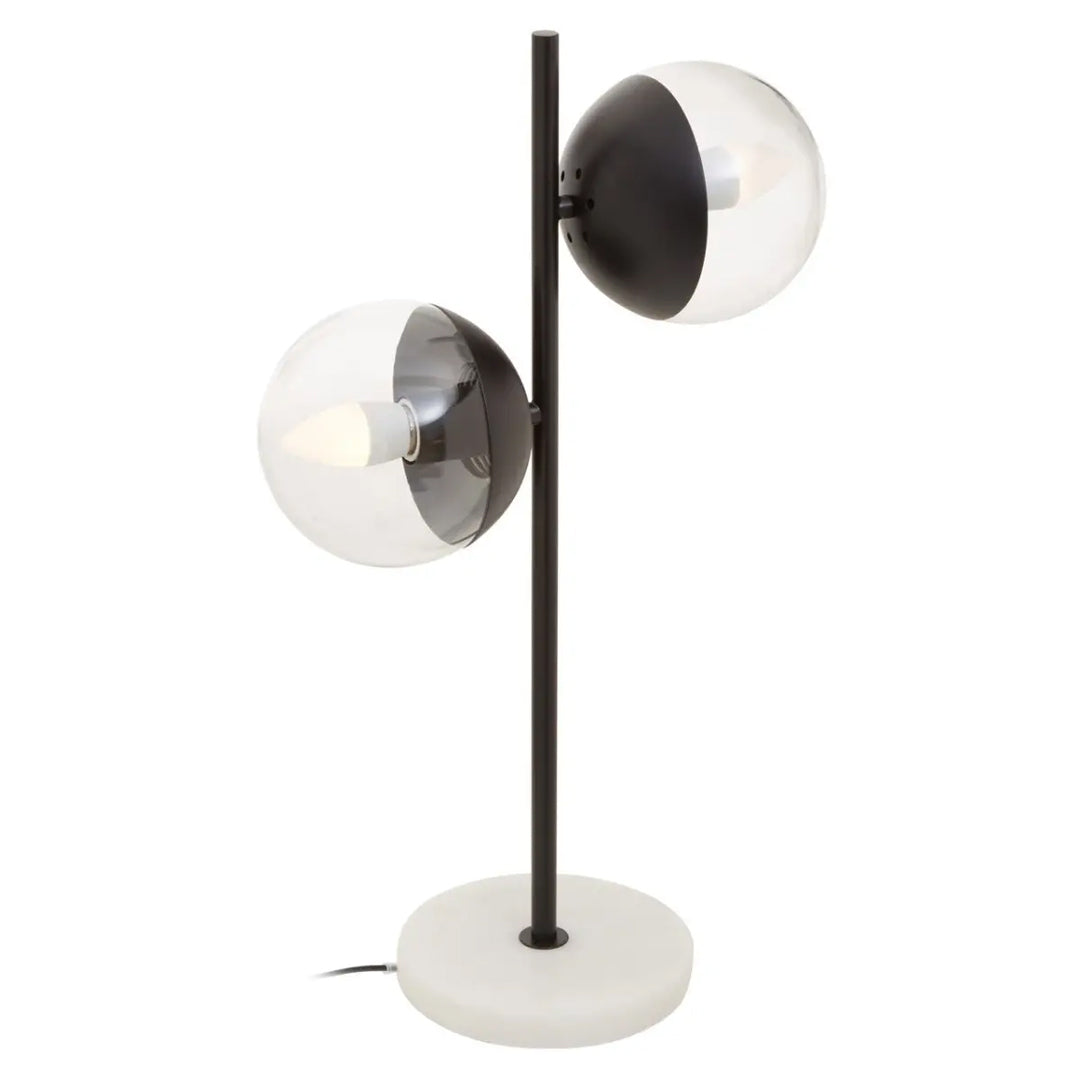 Revive 2 Lights Clear Glass Shade Table Lamp With White Marble Base