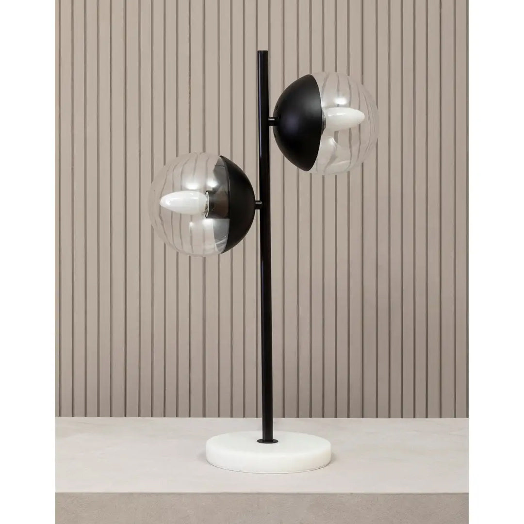 Revive 2 Lights Clear Glass Shade Table Lamp With White Marble Base