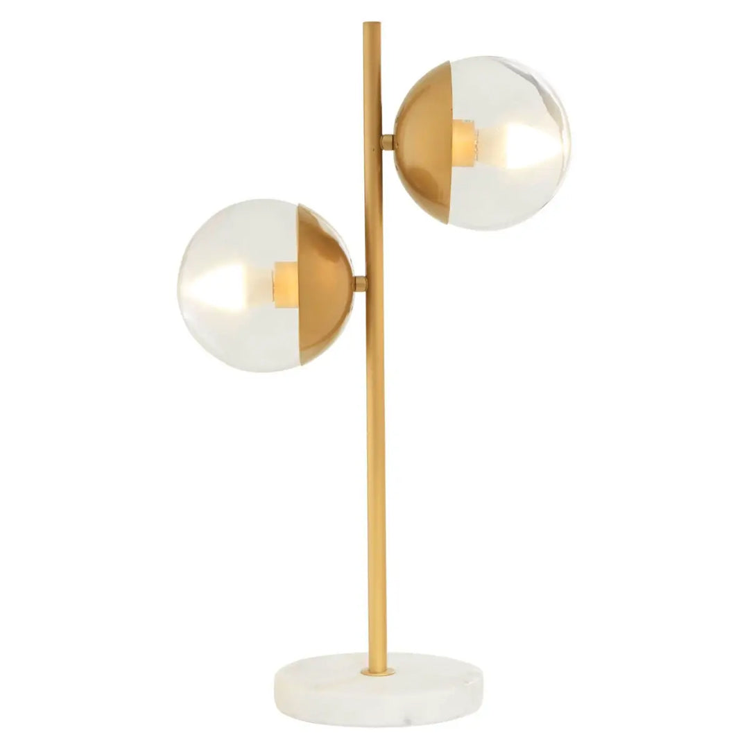 Revive 2 Lights Table Lamp In Gold With White Marble Base