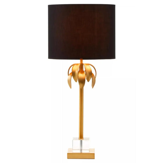 Herta Black Fabric Shade Table Lamp With Gold Metal Base