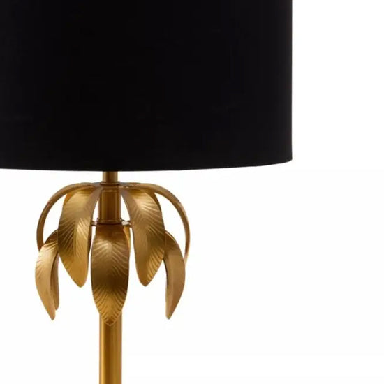 Herta Black Fabric Shade Table Lamp With Gold Metal Base