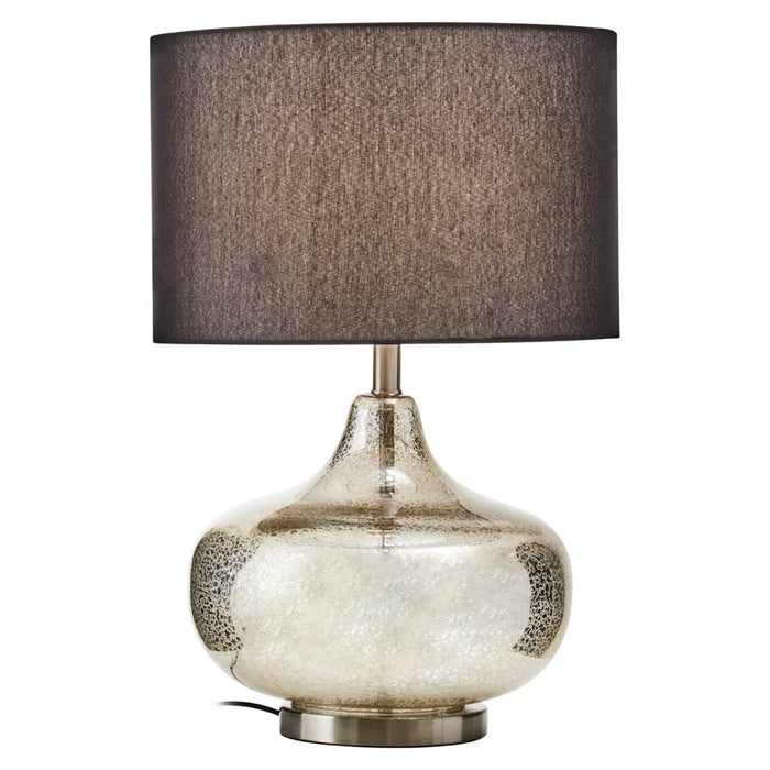 Luz Black Linen Shade Table Lamp With Glass And Metal Base