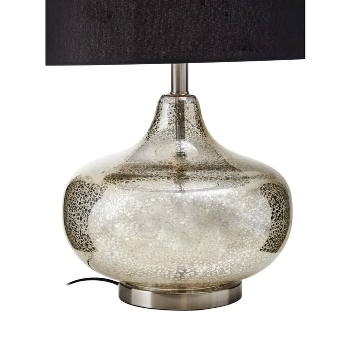 Luz Black Linen Shade Table Lamp With Glass And Metal Base
