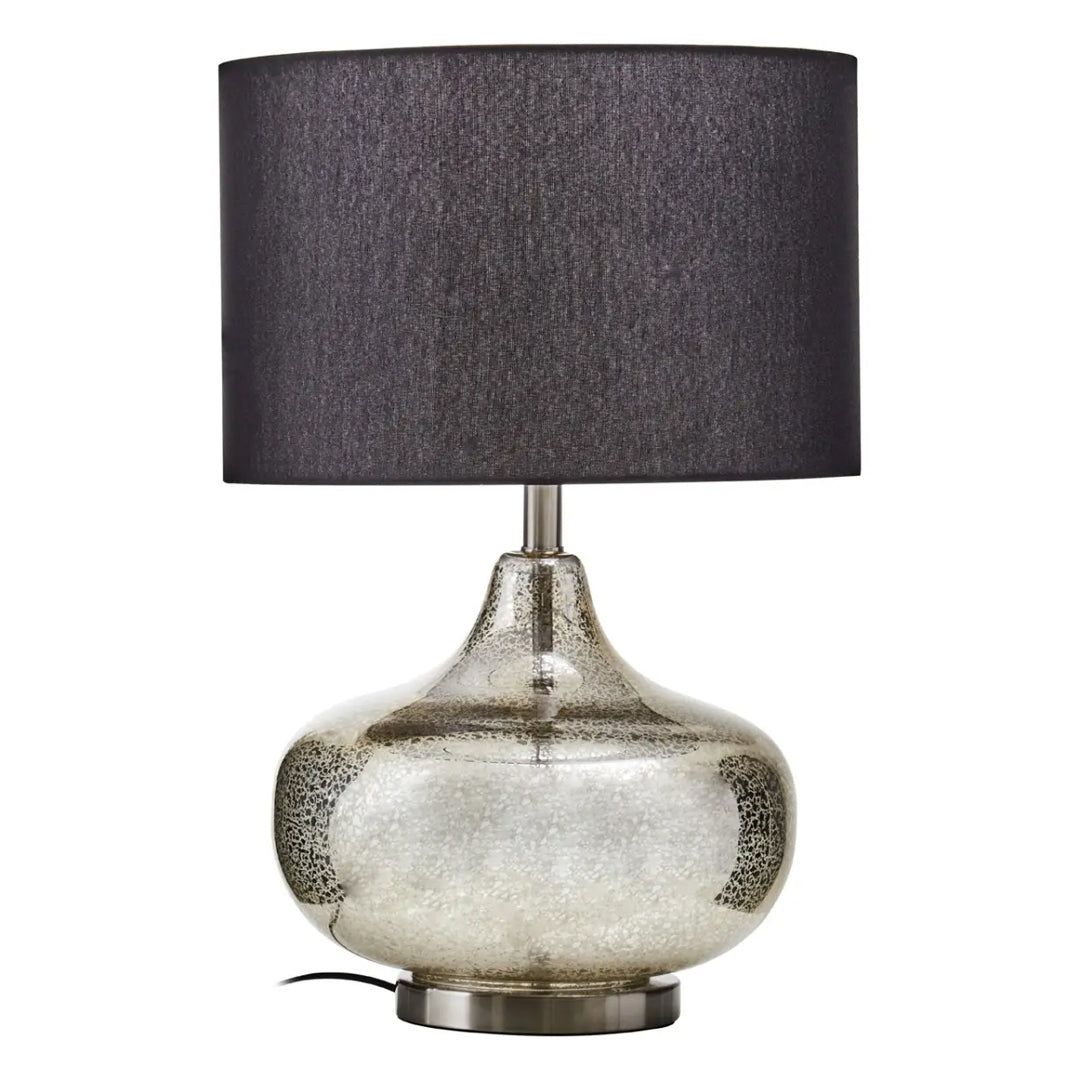 Luz Black Linen Shade Table Lamp With Glass And Metal Base