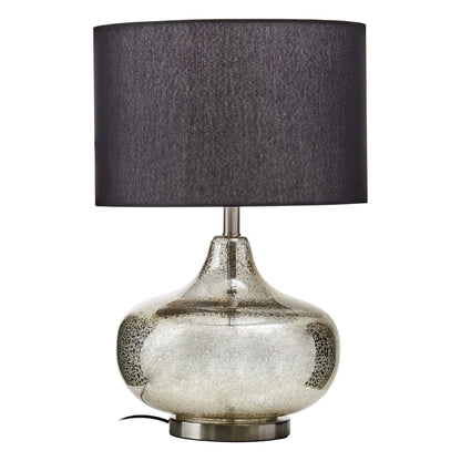 Luz Black Linen Shade Table Lamp With Glass And Metal Base