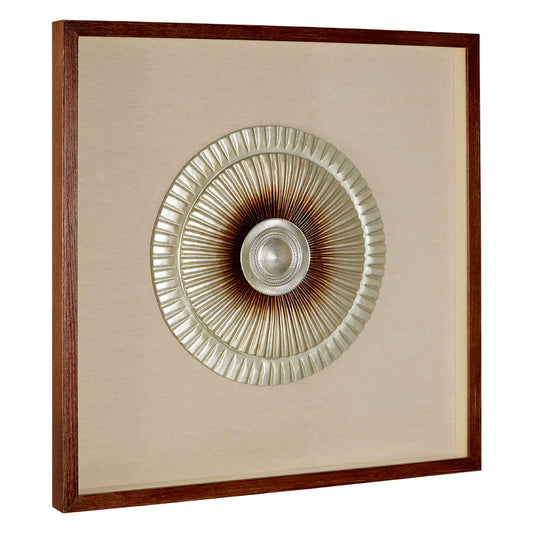 Nason Framed Wooden Round Carving Wall Art In Silver