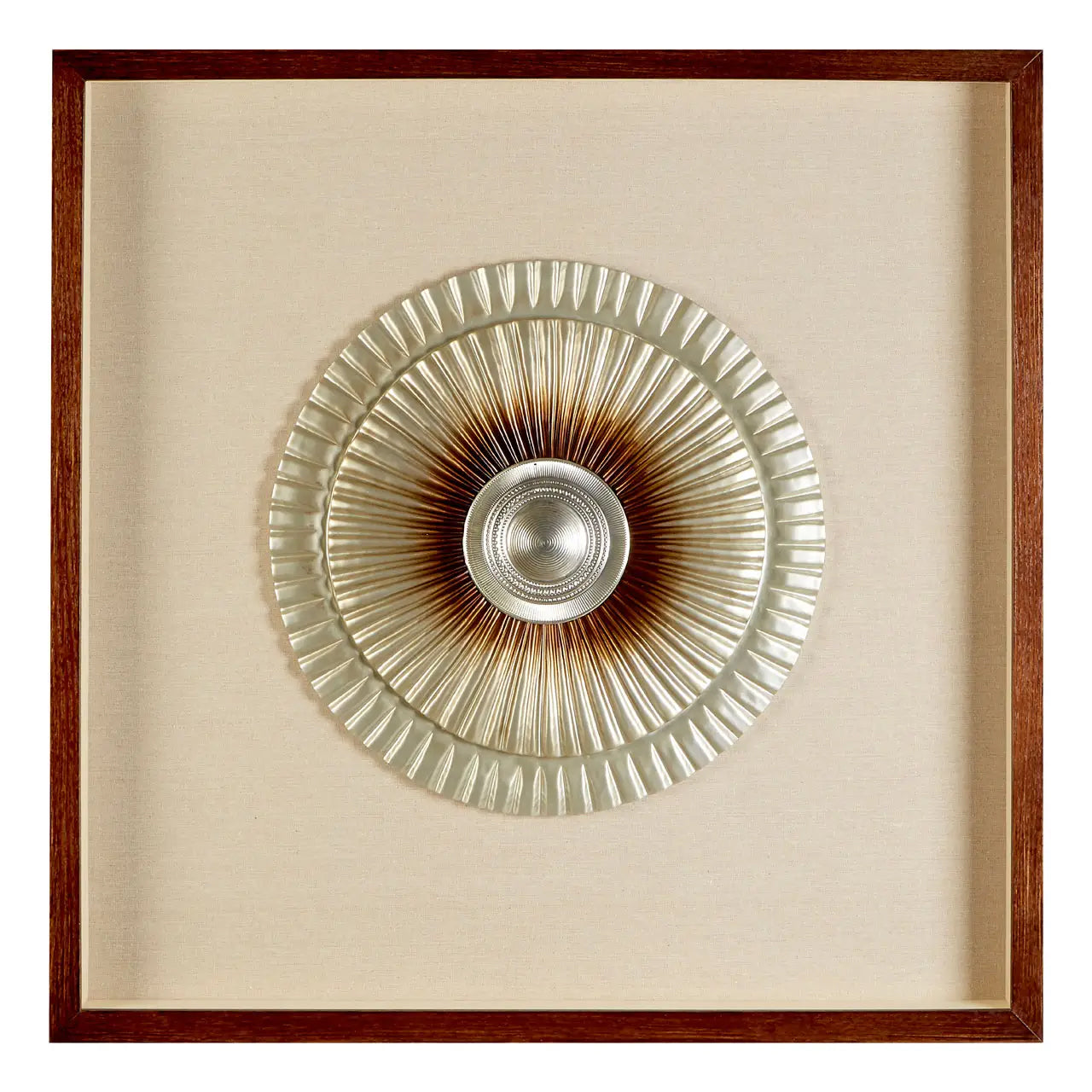 Nason Framed Wooden Round Carving Wall Art In Silver