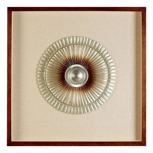 Nason Framed Wooden Round Carving Wall Art In Silver